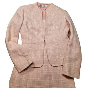 Tahari 2pc Womens 6 Blush Pink Tweed Skirt Suit Dress Metallic Shimmer Barbie